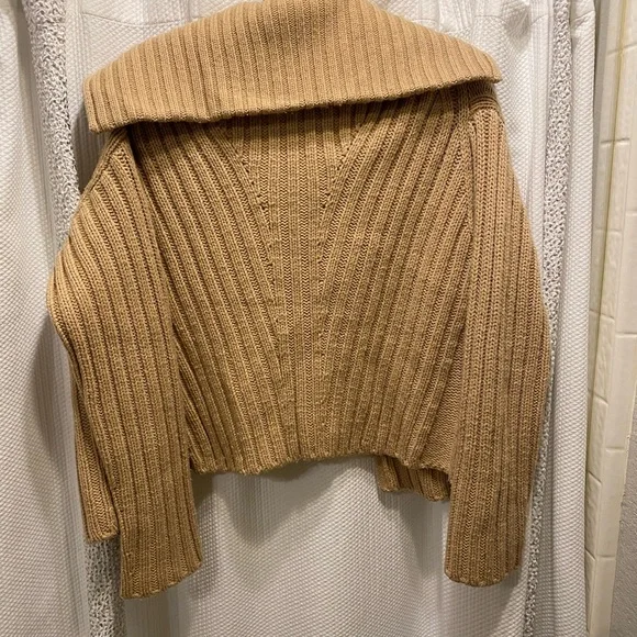 Vince Rib Transfer Wool Cashmere Zip Up Fisherman Sweater Chamois Beige L - Picture 9 of 10